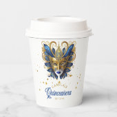 Masquerade Motief Sweet 16 Blauw Goud ID1032 Papieren Bekers (Achterkant)