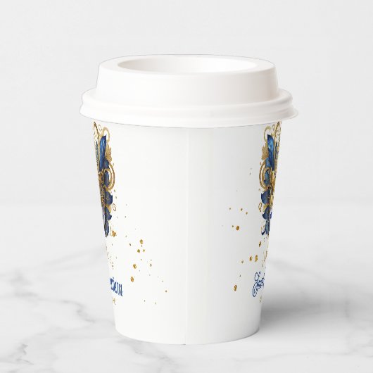 Masquerade Motief Sweet 16 Blauw Goud ID1032 Papieren Bekers (Rechts)