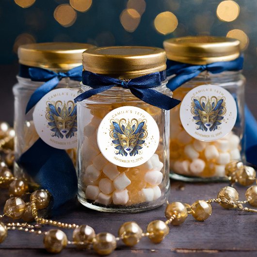 Masquerade Motief Sweet 16 Blauw Goud ID1032 Ronde Sticker