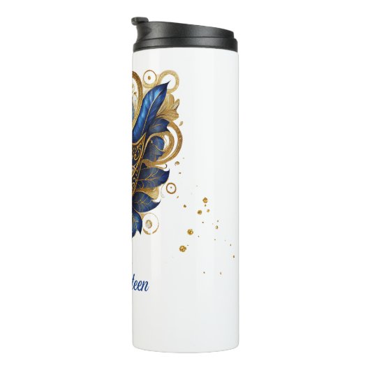 Masquerade Motief Sweet 16 Blauw Goud ID1032 Thermosbeker (Geroteerd rechts)