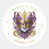 Masquerade Motief Sweet 16 Paarse Goud ID1032 Ronde Sticker (Voorkant)