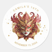 Masquerade Motief Sweet 16 Rood Goud ID1032 Ronde Sticker (Voorkant)