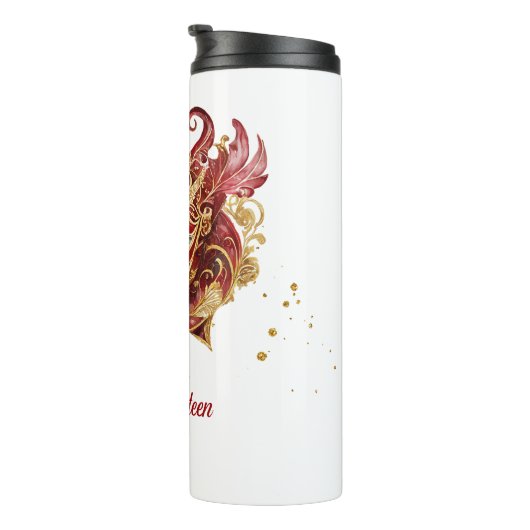 Masquerade Motief Sweet 16 Rood Goud ID1032 Thermosbeker (Geroteerd rechts)