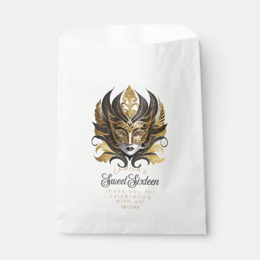 Masquerade Motief Sweet 16 Zwart Goud ID1032 Bedankzakje (Voorkant)
