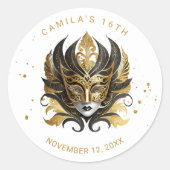 Masquerade Motief Sweet 16 Zwart Goud ID1032 Ronde Sticker (Voorkant)