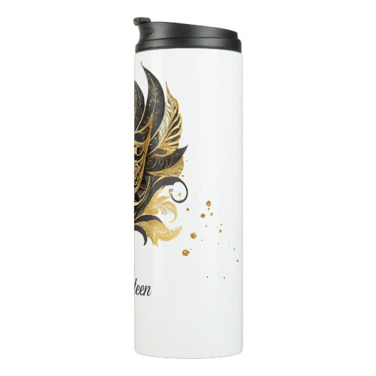 Masquerade Motief Sweet 16 Zwart Goud ID1032 Thermosbeker
