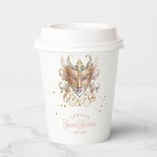 Masquerade Motief Sweet Zestien Roos Goud ID1032 Papieren Bekers (Achterkant)