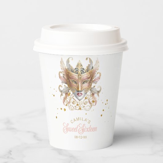 Masquerade Motief Sweet Zestien Roos Goud ID1032 Papieren Bekers (Voorkant)