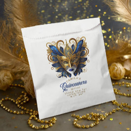 Masquerade Motif Quinceanera Blauw Goud ID1031 Bedankzakje