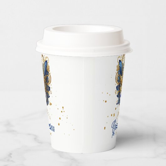 Masquerade Motif Quinceanera Blauw Goud ID1031 Papieren Bekers (Rechts)