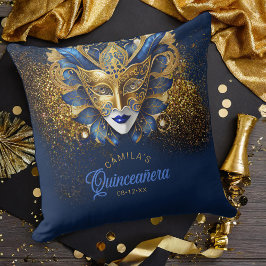 Masquerade Motif Quinceanera Blauw Goud V2 ID1031 Kussen