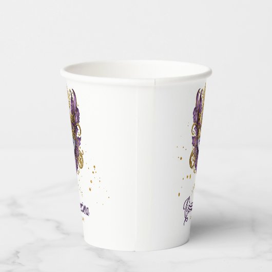 Masquerade Motif Quinceanera Paarse Goud ID1031 Papieren Bekers (Rechts)