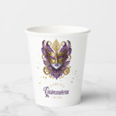 Masquerade Motif Quinceanera Paarse Goud ID1031 Papieren Bekers (Voorkant)