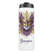 Masquerade Motif Quinceanera Paarse Goud ID1031 Thermosbeker (Voorkant)
