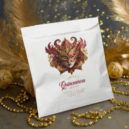 Masquerade Motif Quinceanera Rood Goud ID1031 Bedankzakje
