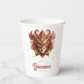 Masquerade Motif Quinceanera Rood Goud ID1031 Papieren Bekers (Achterkant)