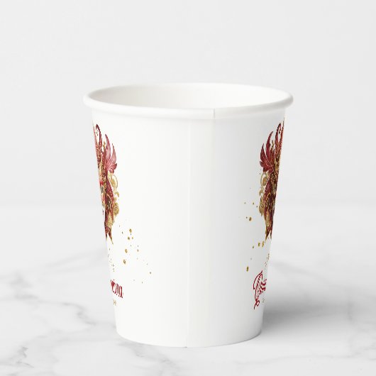 Masquerade Motif Quinceanera Rood Goud ID1031 Papieren Bekers (Rechts)