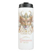 Masquerade Motif Quinceanera Roos Goud ID1031 Thermosbeker (Voorkant)