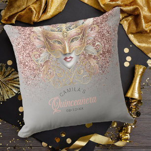 Masquerade Motif Quinceanera Roos Goud V2 ID1031 Kussen