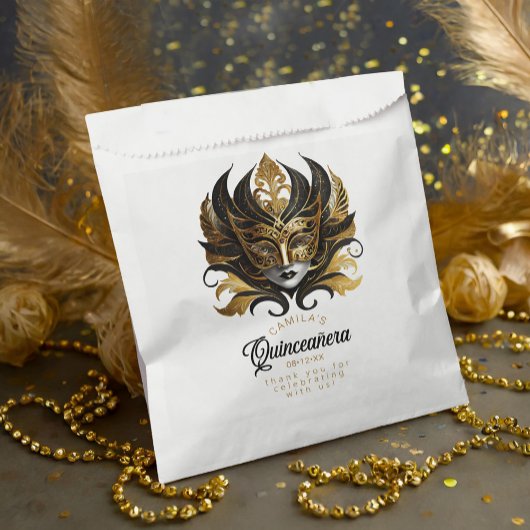 Masquerade Motif Quinceanera Zwart Goud ID1031 Bedankzakje