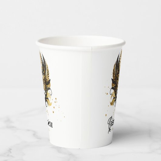Masquerade Motif Quinceanera Zwart Goud ID1031 Papieren Bekers (Rechts)