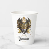 Masquerade Motif Quinceanera Zwart Goud ID1031 Papieren Bekers (Voorkant)