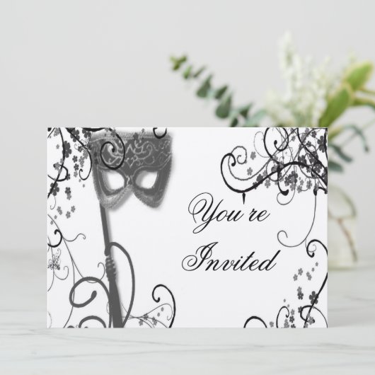 Masquerade Mystique BW Uitnodiging (Staand voorkant)