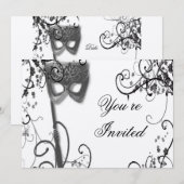Masquerade Mystique BW Uitnodiging (Voorkant / Achterkant)