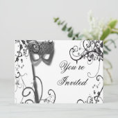 Masquerade Mystique BW Uitnodiging (Staand voorkant)