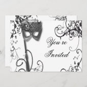 Masquerade Mystique BW Uitnodiging (Voorkant / Achterkant)