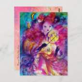 MASQUERADE NACHT Carnaval Musicus in Roze kostuum Briefkaart (Voorkant / Achterkant)