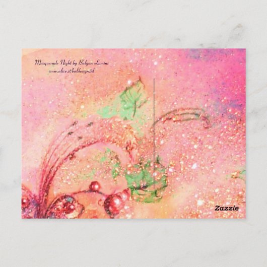 MASQUERADE NACHT Carnaval Musicus in Roze kostuum Briefkaart (Achterkant)