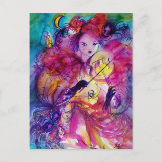 MASQUERADE NACHT Carnaval Musicus in Roze kostuum Briefkaart (Voorkant)