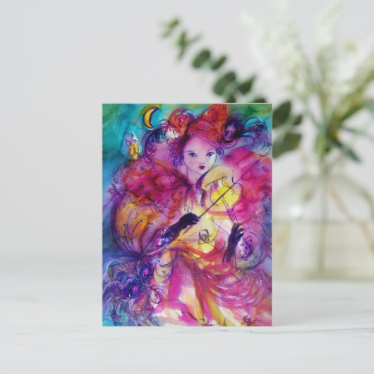 MASQUERADE NACHT Carnaval Musicus in Roze kostuum Briefkaart (Staand voorkant)