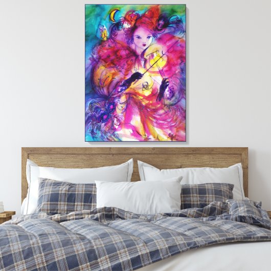 MASQUERADE NACHT Carnaval Musicus in Roze kostuum Canvas Afdruk (Insitu (Slaapkamer))