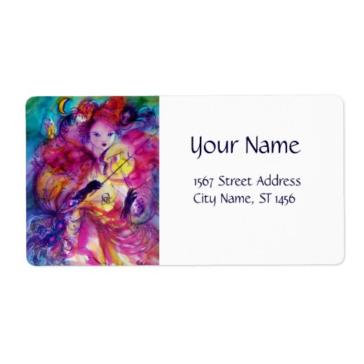 MASQUERADE NACHT Carnaval Musicus in Roze kostuum Etiket (Voorkant)