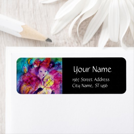 MASQUERADE NACHT Carnaval Musicus in Roze kostuum Etiket (Insitu)