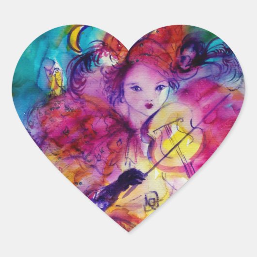 MASQUERADE NACHT Carnaval Musicus in Roze kostuum Hart Sticker (Voorkant)