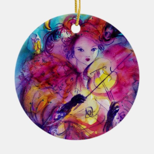 MASQUERADE NACHT Carnaval Musicus in Roze kostuum Keramisch Ornament (Voorkant)