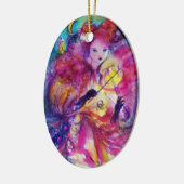 MASQUERADE NACHT Carnaval Musicus in Roze kostuum Keramisch Ornament (Links)