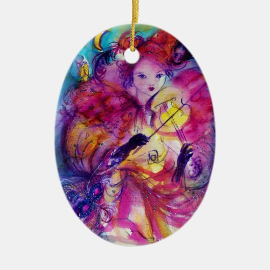 MASQUERADE NACHT Carnaval Musicus in Roze kostuum Keramisch Ornament (Voorkant)