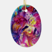 MASQUERADE NACHT Carnaval Musicus in Roze kostuum Keramisch Ornament (Achterkant)