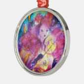 MASQUERADE NACHT Carnaval Musicus in Roze kostuum Metalen Ornament (Links)