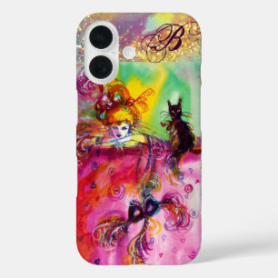 MASQUERADE NACHT / LADY MET ZWARTE CAT-MONOGRAM iPhone 16 HOESJE