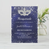 Masquerade navy blue Silver Quinceanera Kaart (Staand voorkant)