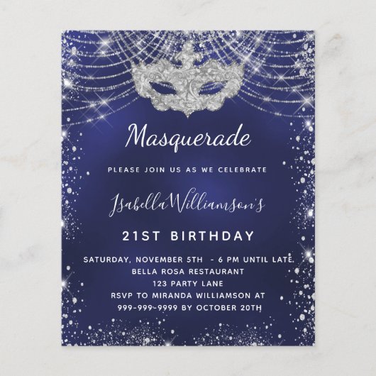 Masquerade navy blue Silver-uitnodiging voor de be Flyer (Voorkant)