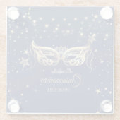 Masquerade, Navy Blue Stars Quinceañera Glazen Onderzetter (Achterkant)