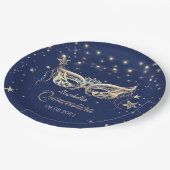 Masquerade, Navy Blue Stars Quinceañera Papieren Bordje (Gekanteld)