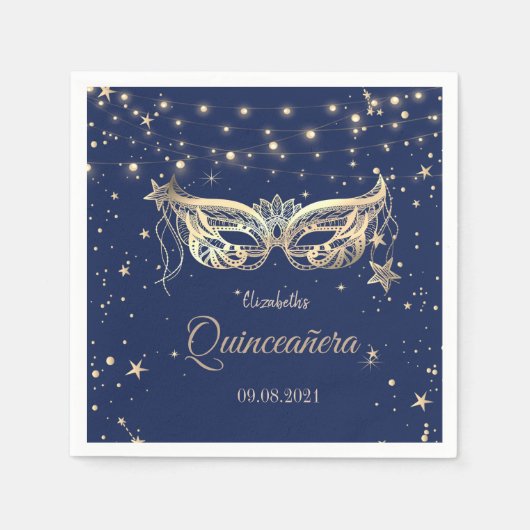 Masquerade, Navy Blue Stars Quinceañera Servet (Voorkant)