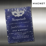 Masquerade navy blue zilververjaarfeest magnetische uitnodiging<br><div class="desc">Voor een elegante Masquerade, 21ste (of om het even welke leeftijd) verjaardagsfeest. Een trendy blauw marineschool achtergrond, de blauwe kleur is ongelijk. Gedemoreerd met faux zilveren glitterstof en een maskerade masker. Geef een persoonlijke naam, leeftijd en partijgegevens op en voeg deze toe. De naam wordt geschreven met een handgeschreven stijlmanuscript...</div>